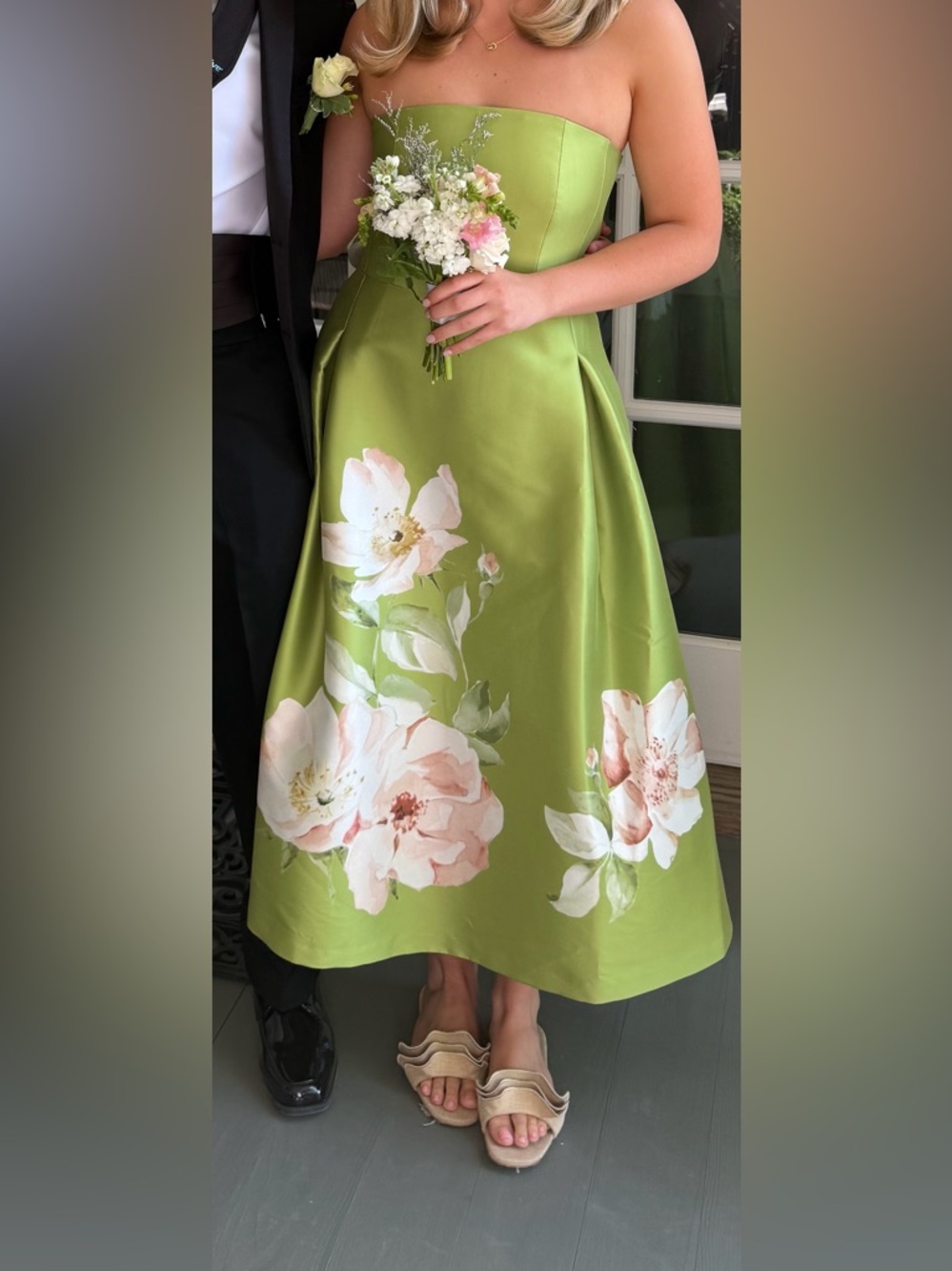 Sachin Babi worn once and freshly dry-cleaned- Lime Green Floral Midi Dress - Picture 2 of 2